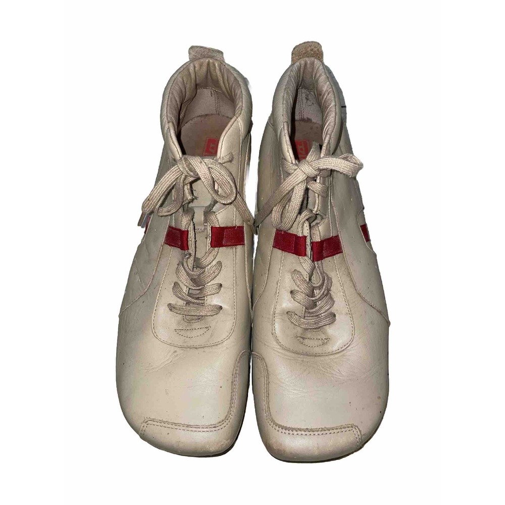 Diesel Cream Leather Sneakers with Red Accent